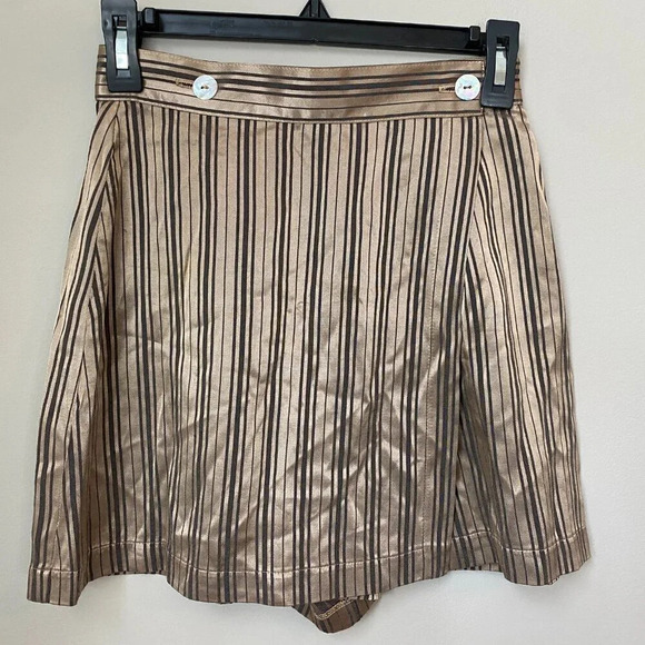 Vintage Judy Knapp California Womens Sz 3 Silky Striped Wrap Skort Bronze Black - Picture 6 of 16